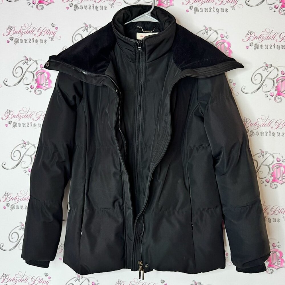 Isaac mizrahi coat puffer Black Jacket zip up collared puff style winter